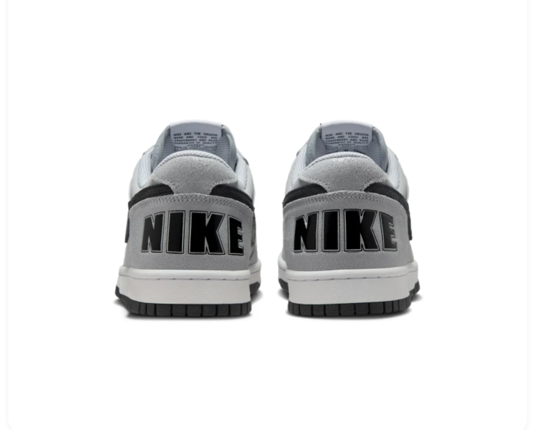 Nike Dunk Low 'Wolf Grey & Black' Wolf Grey Leather, Black Swoosh & Oversized NIKE Text Graphic Streetwear Sneakers