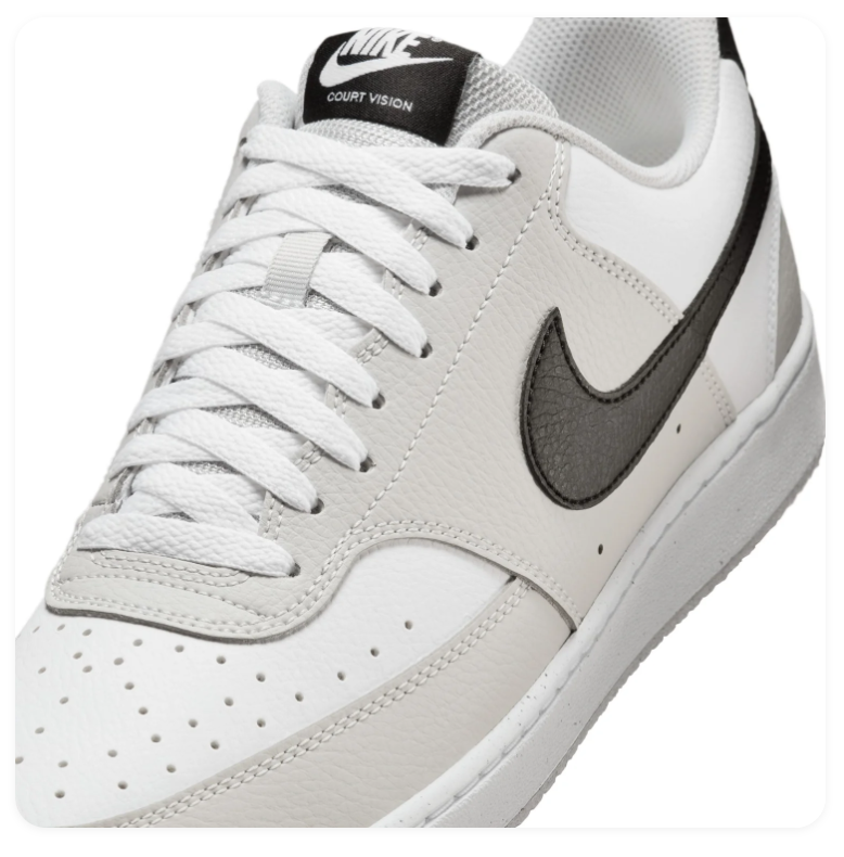Nike Court Vision Low 'White, Grey & Black' Tri-Color Leather Classic Basketball Sneakers