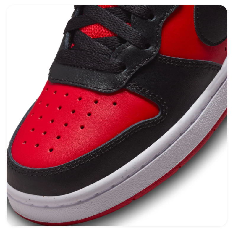 Nike Court Borough Mid 2 (GS) 'Bred' Black & University Red Leather, Black Swoosh & Velcro Ankle Strap Kids Youth Mid-Top Court Sneakers